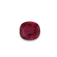 Pretty oval ruby with medium red color with plum undertones. Nice clean ruby could also fall into the cushion shape category.