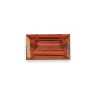 Radiant baguette unheated orange sapphire from the Umba River Valley in Africa.  This untreated orange sapphire rectangle baguette is lively with flashes of copper.