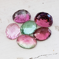 This rose-cut tourmaline parcel of 8x6 mm ovals are brilliant and showcase their fresh colors of mint green, assorted pinks and a bi-color pink and green watermelon. These untreated Maine tourmalines are rare and sold as a 6 stone lot 8.20 ct tw.