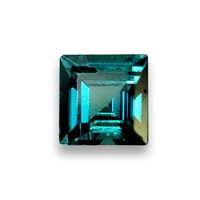 Lively square teal tourmaline.  This  bright step-cut square greenish blue tourmaline has a very soothing color and well-cut.
