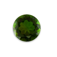 Round green chrome tourmaline.  This approximately 7.5 millimeter round tourmaline has various shades of green with olive notes flashing through it.