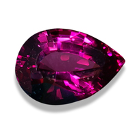 Large pear shape rhodolite garnet.  This lively pear shape garnet is rich raspberry red in color and has intense flashes of red, plum, purple and pink.  This untreated pear shape rhodolite is well cut and is full of life.  
