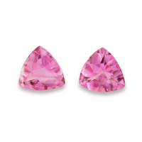Bright pair of bubble gum pink trillion buff-tops.  These clean pink sapphire trillions would be great as sides stone or in a custom design!