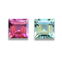 This juxtaposed pair of 6 mm square untreated Maine tourmalines are super brilliant. The color of this pair of Maine tourmaline has one intense bubble gum pink and one crisp clean minty green.  Rare, well cut and clean!