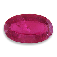 Oval raspberry pink rubellite tourmaline with red undertones. This large elongated oval rubellite has a intense fuschia color and is well cut.