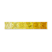 Calibrated princess cut ombre yellow sapphire melee in every tenth-of-a-millimeter 1.7 mm and up in every shade of yellow from very light diamond like yellow sapphire or pale yellow sapphire  to medium lemon yellow sapphire to deep golden yellow sapphire 