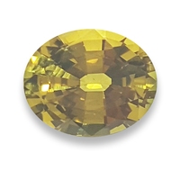 Lively oval yellow sapphire.  This yellow sapphire has a hint of chartreuse color very typical of Australian yellow sapphire.  Lots of life in the oval rich yellow sapphire with green flashes.