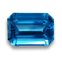 Brilliant emerald-cut blue topaz.  This perfectly cut and clean octagon blue topaz is lively and has perfectly soothing Caribbean blue color.  