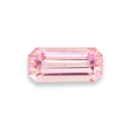 Emerald-cut very light pink tourmaline.This bright and lively elongated rectangle emerald-cut tourmaline from from California is a very soft, pale baby pink similar in color to a morganite
