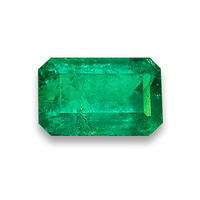 Lively green emerald-cut emerald.  This rectangle emerald has perfect green color and well cut.
