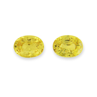 Matching pair of oval light lemon yellow sapphires. This pair of yellow sapphire ovals are bright. Nice oval light to medium yellow sapphire pair as side stones for a ring or lemon chiffon yellow sapphire stud earrings! 
