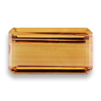 Large elongated emerald-cut precious topaz.  Beautiful true peach color topaz with apricot and golden undertones.  Excellent clarity.  Would make a nice center stone for a precious topaz ring or pendant.