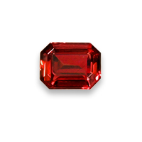 Emerald cut orange sapphire from Africa.  This sapphire is unheated.  It is predominately red in tone with flashes of orange.